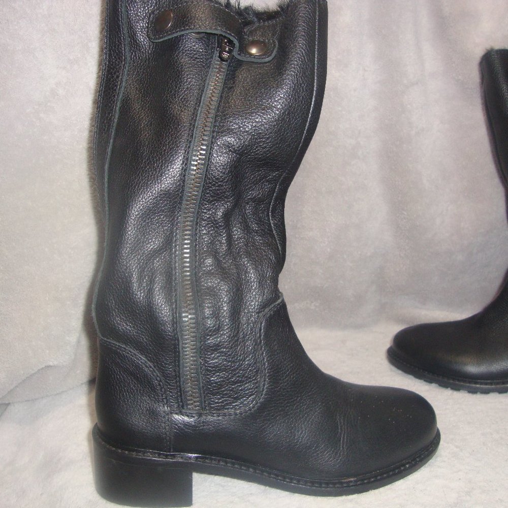 Vince Italy Justine black real fur lined leather boots size 8.5